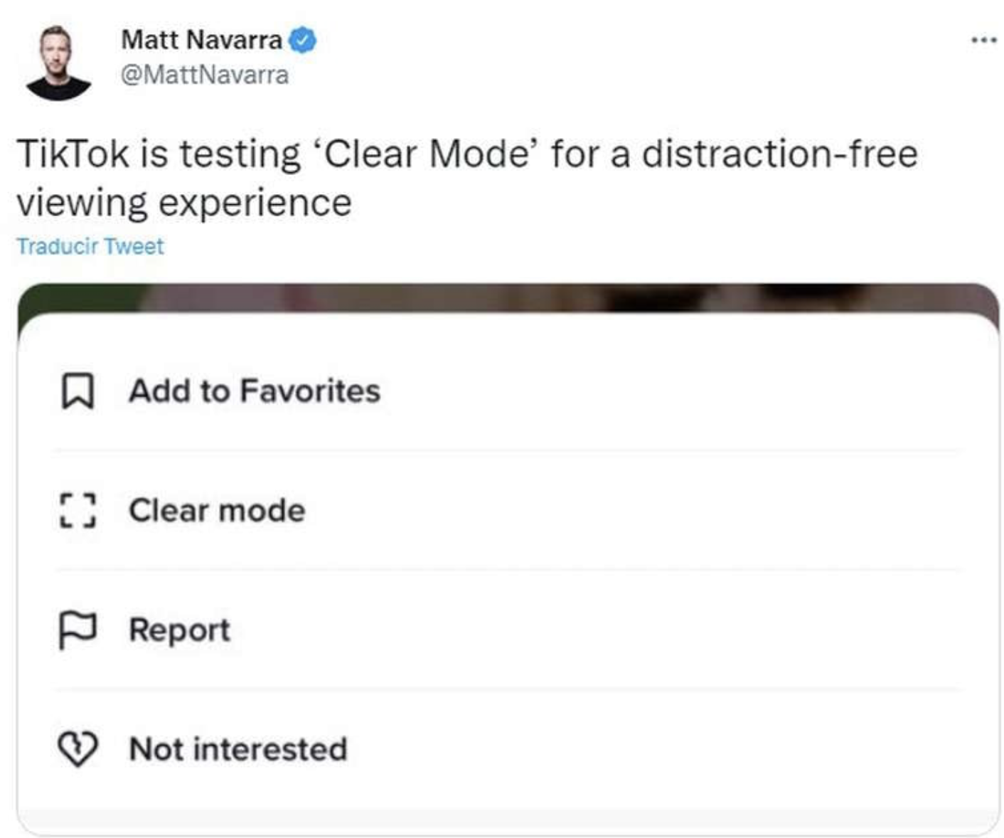 Clear Mode de TikTok. (foto: Twitter/Matt Navarra)