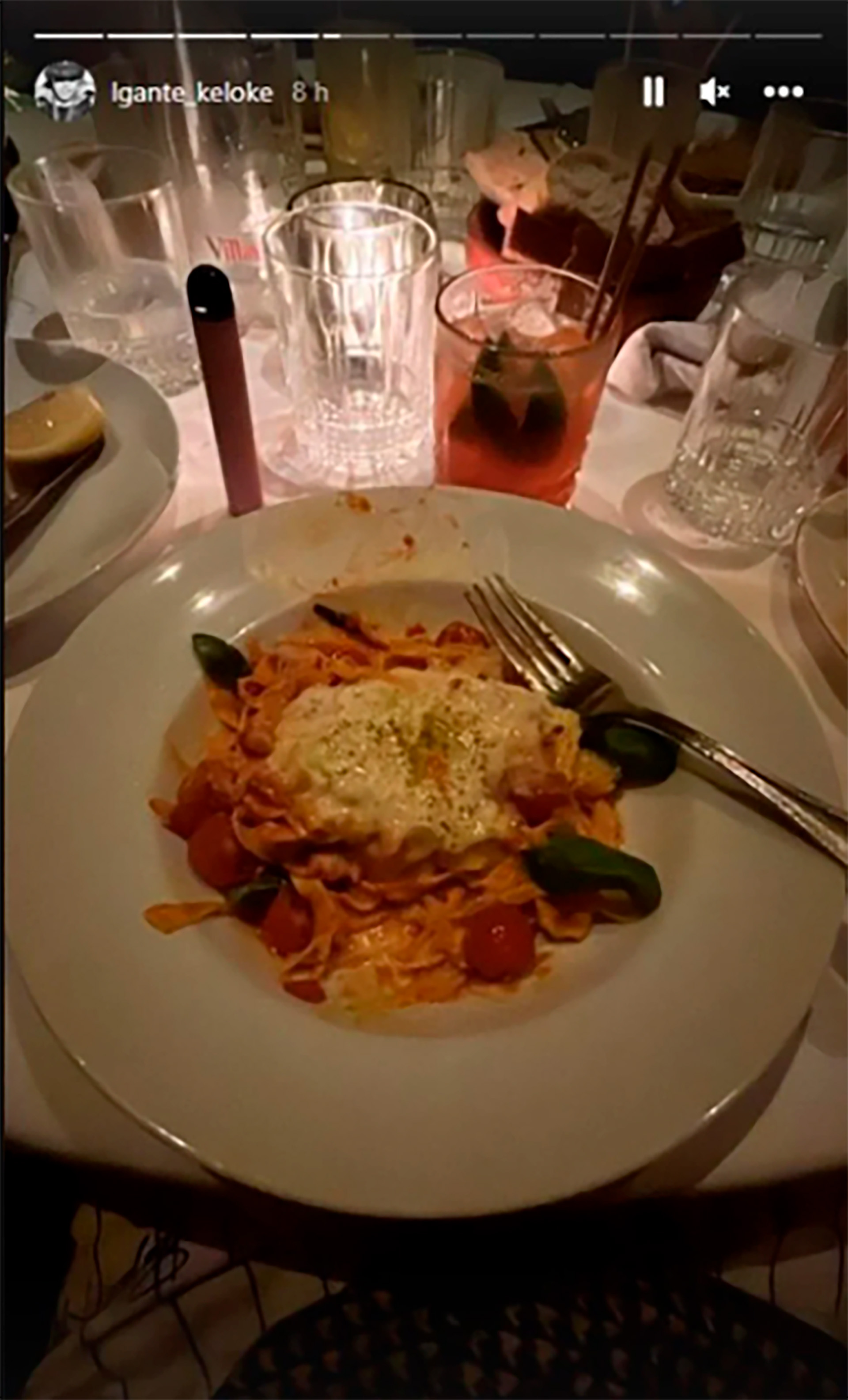 El plato de L-Gante en la cena que compartió con Wanda Nara y amigos (foto: Instagram)