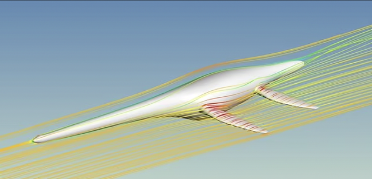 Simulación por computadora de flujo sobre el modelo 3D de un elasmosaurio (los elasmosaurios tenían los cuellos más largos de los plesiosaurios)