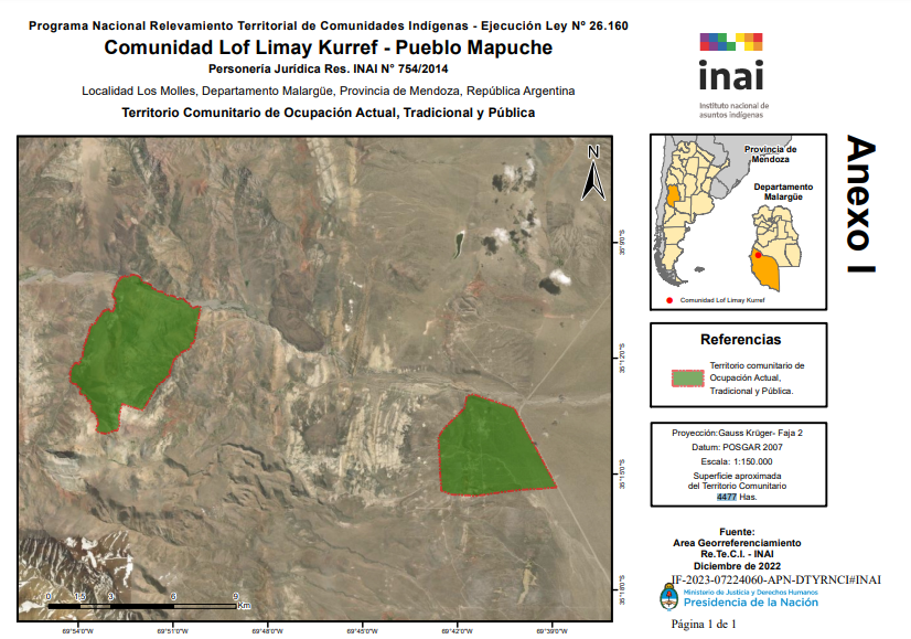 Las tierras cedidas por el INAI a dos comunidades mapuches de Mendoza. 
