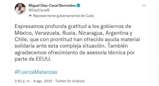 The dictator thanked the countries for their help in the face of the Matanzas fire (Photo: Twitter screenshot)