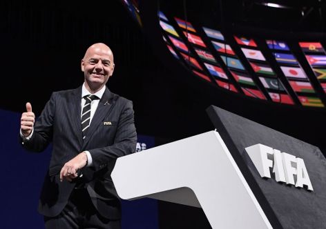 FIFA President Gianni Infantino poses for a picture after being re-elected by acclamation for a second term at the 69th FIFA Congress at Paris Expo, Porte de Versailles in Paris on June 5, 2019 - The 49 year-old, who took charge of FIFA in February 2016 after the departure of the disgraced Sepp Blatter, stood unopposed for re-election for a new four-year term which will run until 2023. (Photo by FRANCK FIFE / AFP)        (Photo credit should read FRANCK FIFE/AFP/Getty Images)