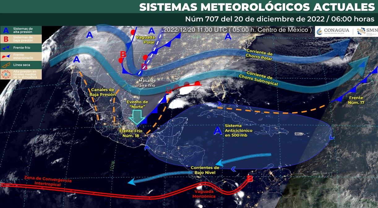 Clima en México para el 20 de diciembre de 2022. Foto: Conagua Clima