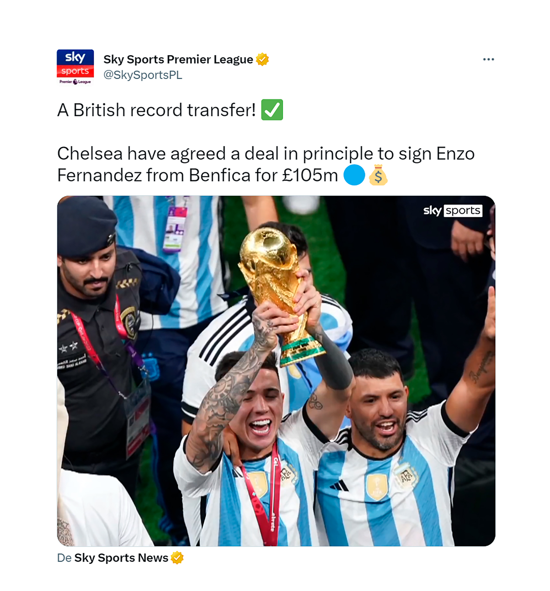 Sky Sports destaca que también se trata de una transferencia récord para el fútbol británico
