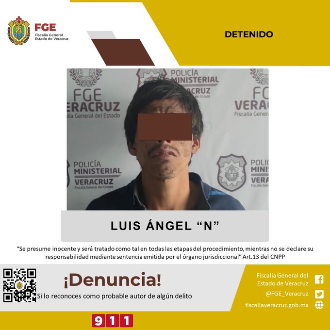 Luis Ángel N, detenido por el asesinato de un menor. 
(Foto: FGE_Veracruz)