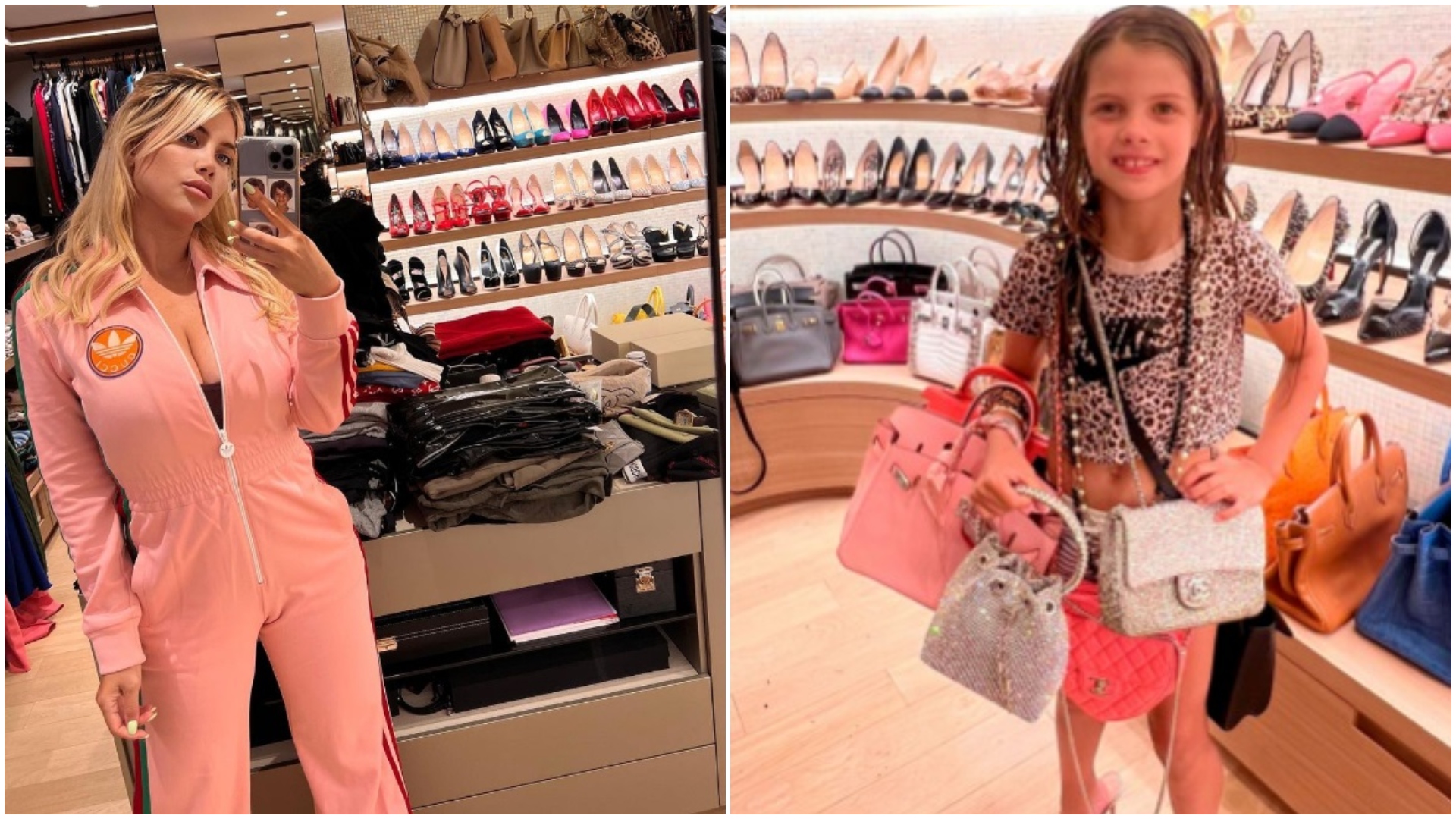 La hija de Wanda Nara jugó al Tatetí en el lujoso vestidor: carteras, zapatos y joyas