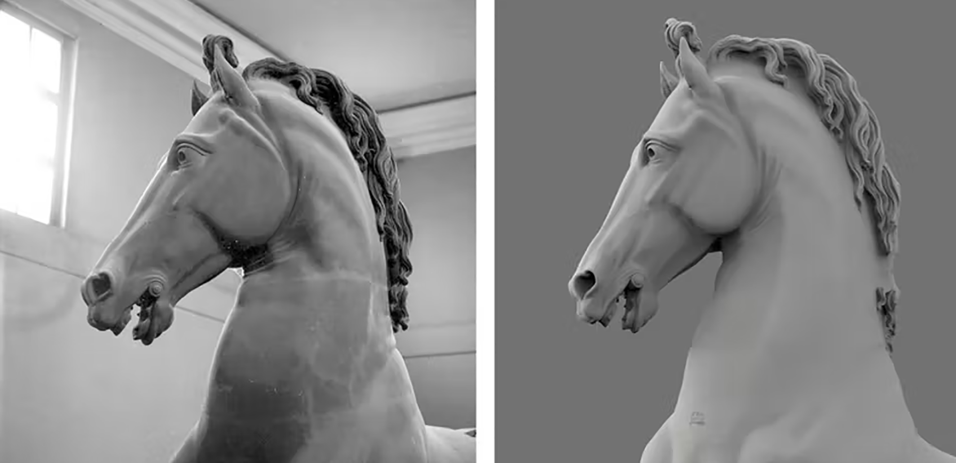 Comparación entre el modelo en yeso de Canova (c. 1810) y la restitución digital de Factum Arte (2018). Factum Arte / Cortesía de los Musei Civici di Bassano del Grappa.
