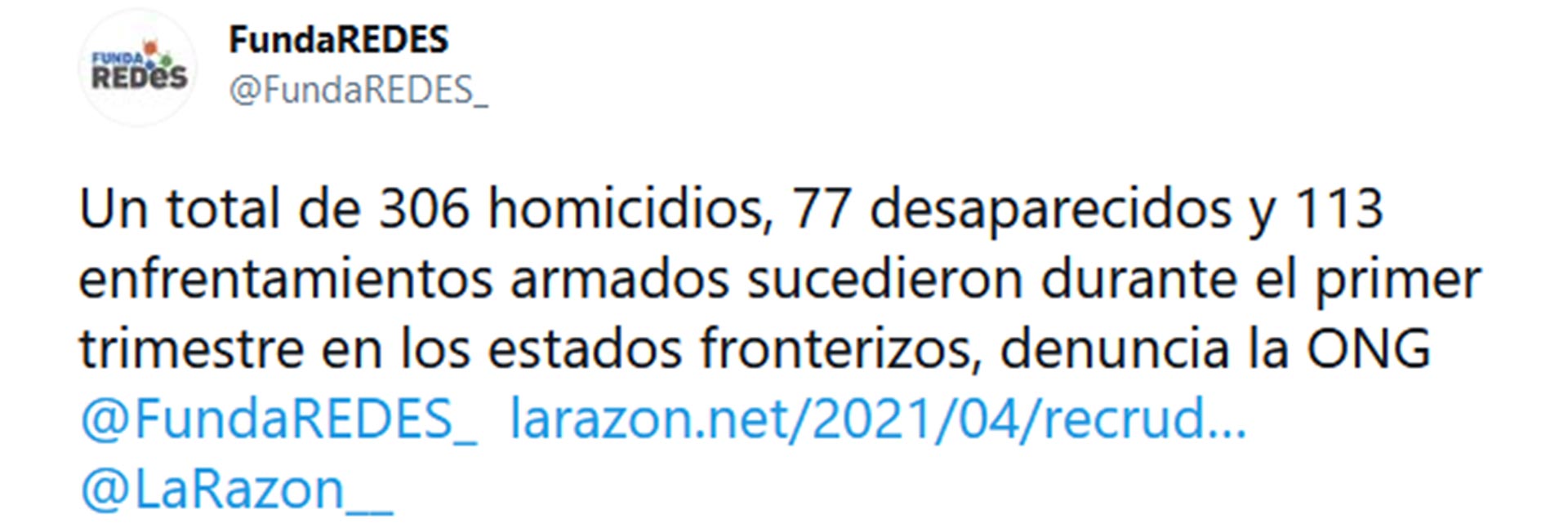 El mensaje de Fundaredes en Twitter