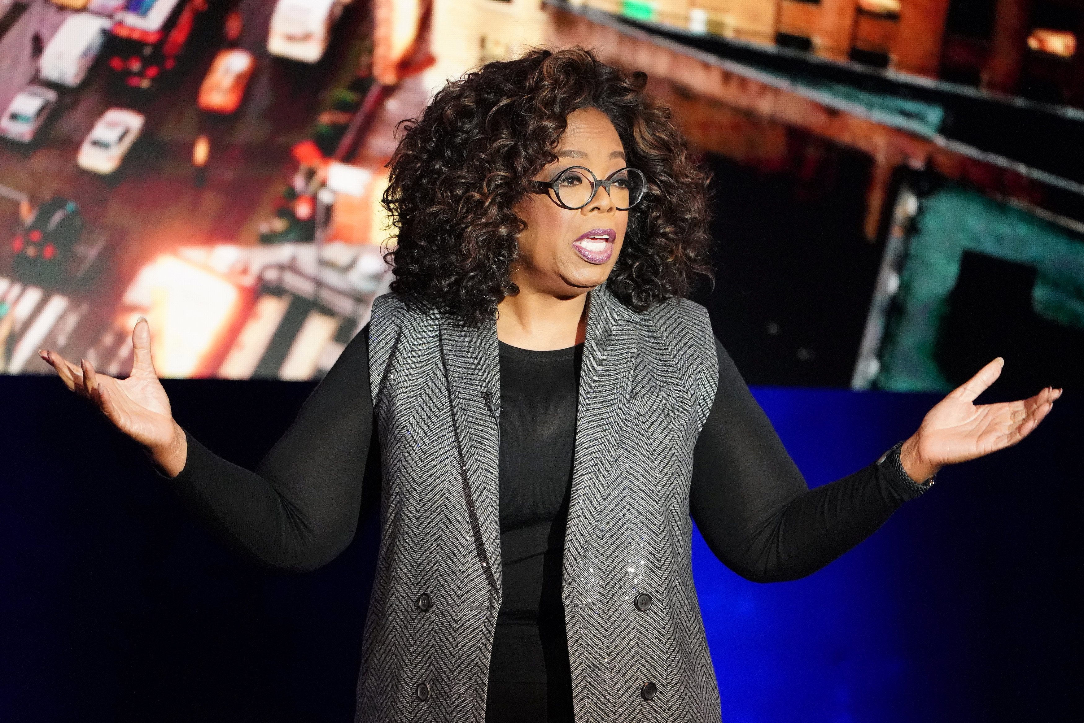 Oprah Winfrey talks on stage during a taping of her TV show in the Manhattan borough of New York City, New York, U.S., February 5, 2019. REUTERS/Carlo Allegri