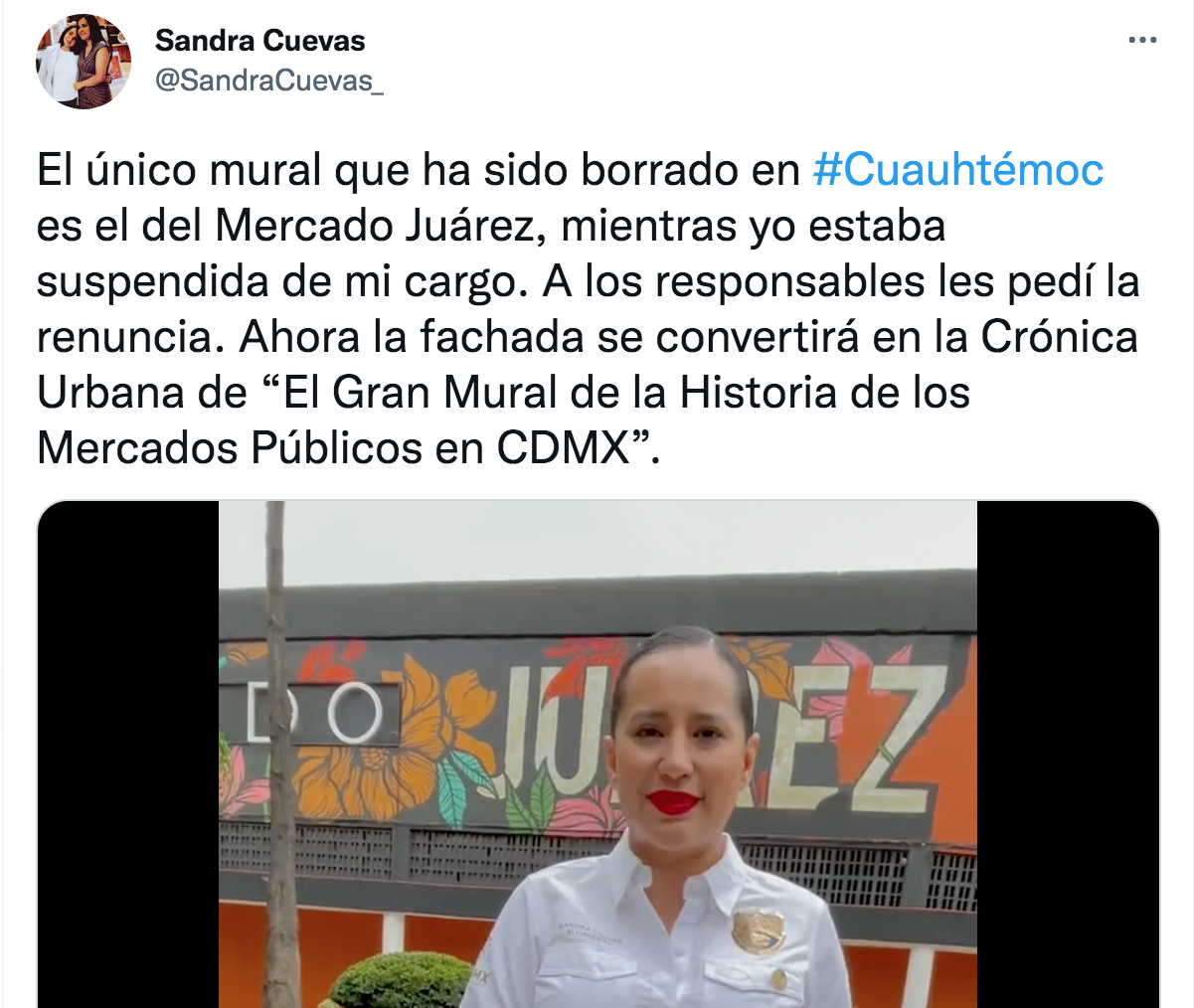 La alcaldesa de la Cuauhtémoc anunció nueva imagen para el Mercado Juárez (Foto: Twitter/@SandraCuevas_)