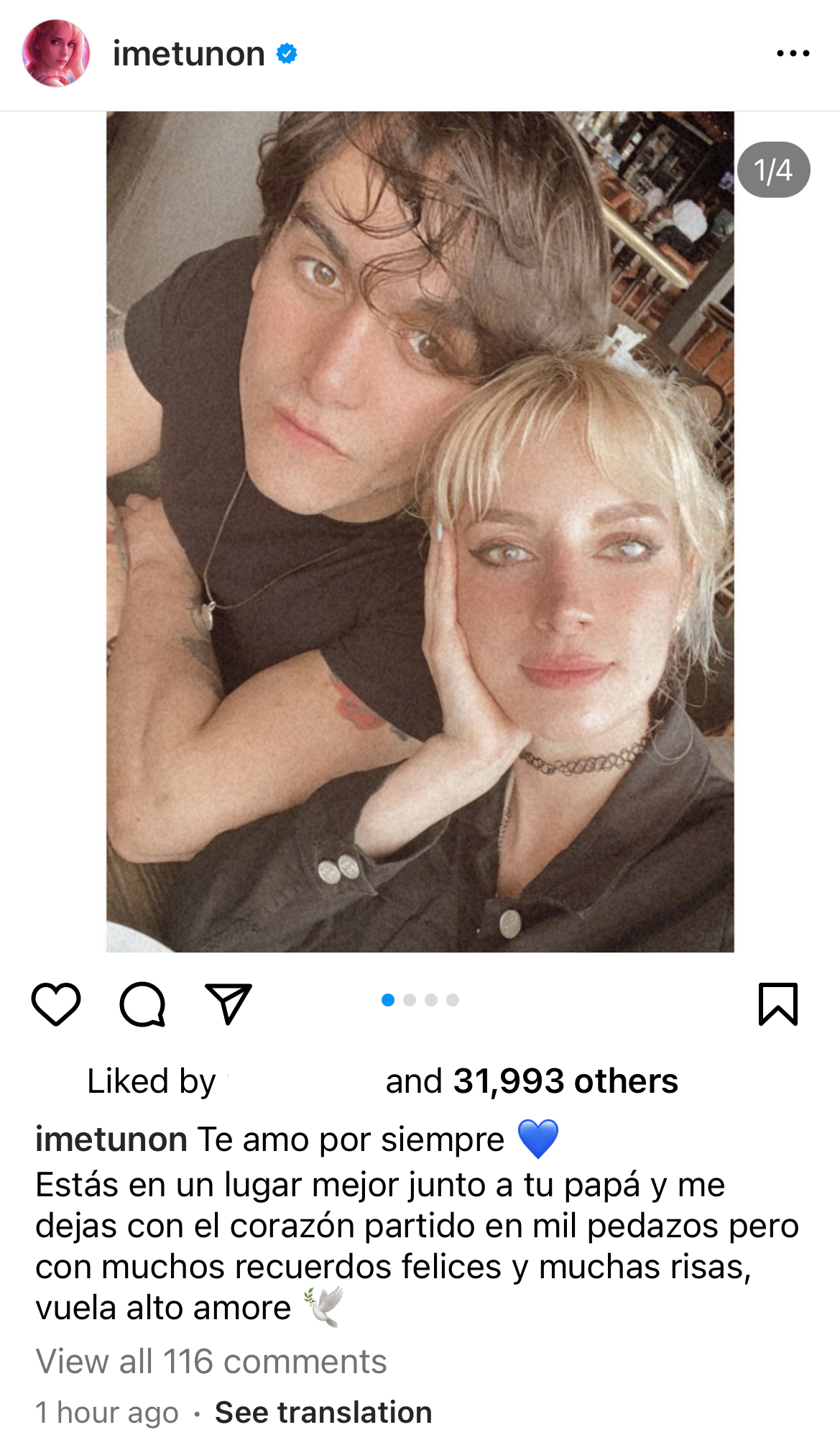 Ime Garza-Tuñón despidió a Julián Figueroa, su esposo, con varias fotos en Instagram (Instagram @imetunon)