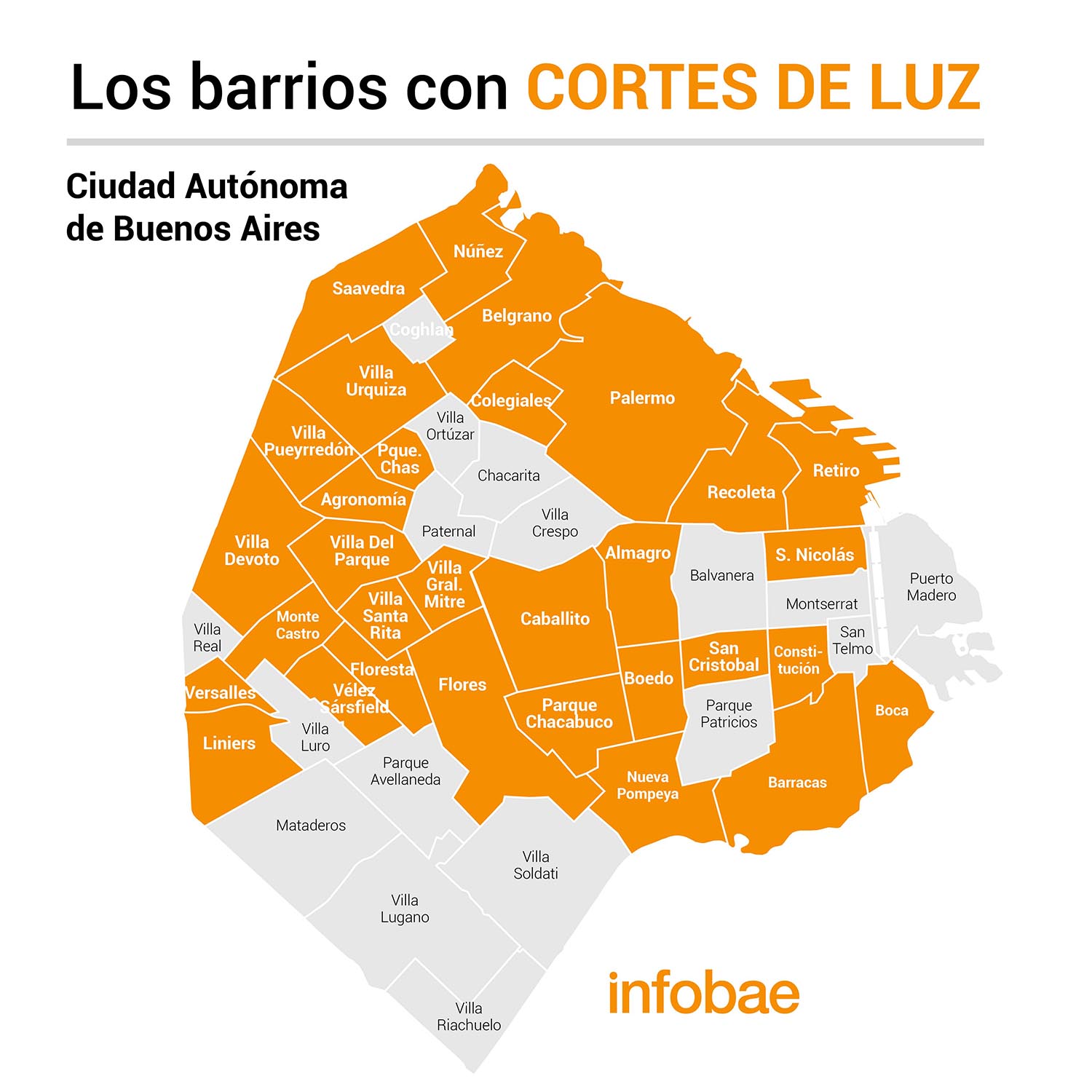 Mapas de cortes de luz en CABA registrados en la tarde (Infografía Marcelo Regalado)