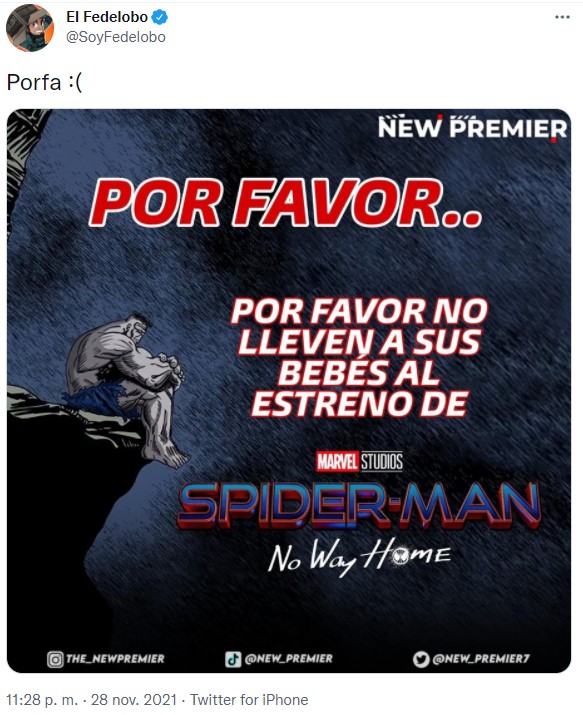 En redes sociales usuarios piden no llevar a sus bebés al estreno de “ Spiderman: No Way Home” - Infobae