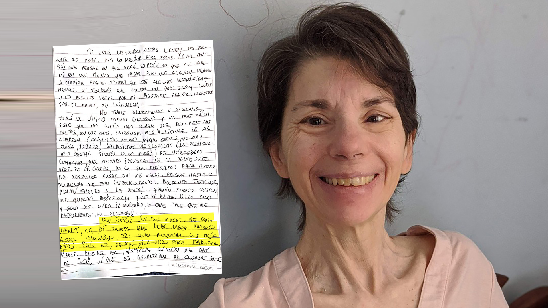Mónica Vega falleció el 22 de abril de 2020, luego de quedar postrada en una cama por un ACV. Meses después de su muerte, sus hijos encontraron unas cartas que la mujer dejó escritas donde cuenta que intentó quitarse la vida 