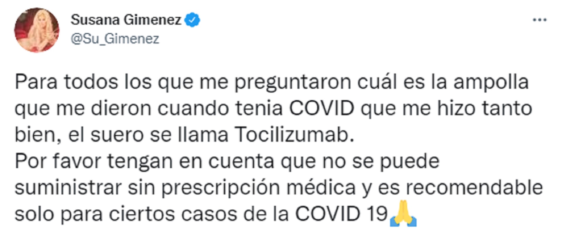 El mensaje de Susana Giménez en sus redes sociales sobre la medicación que recibió durante sus días con coronavirus