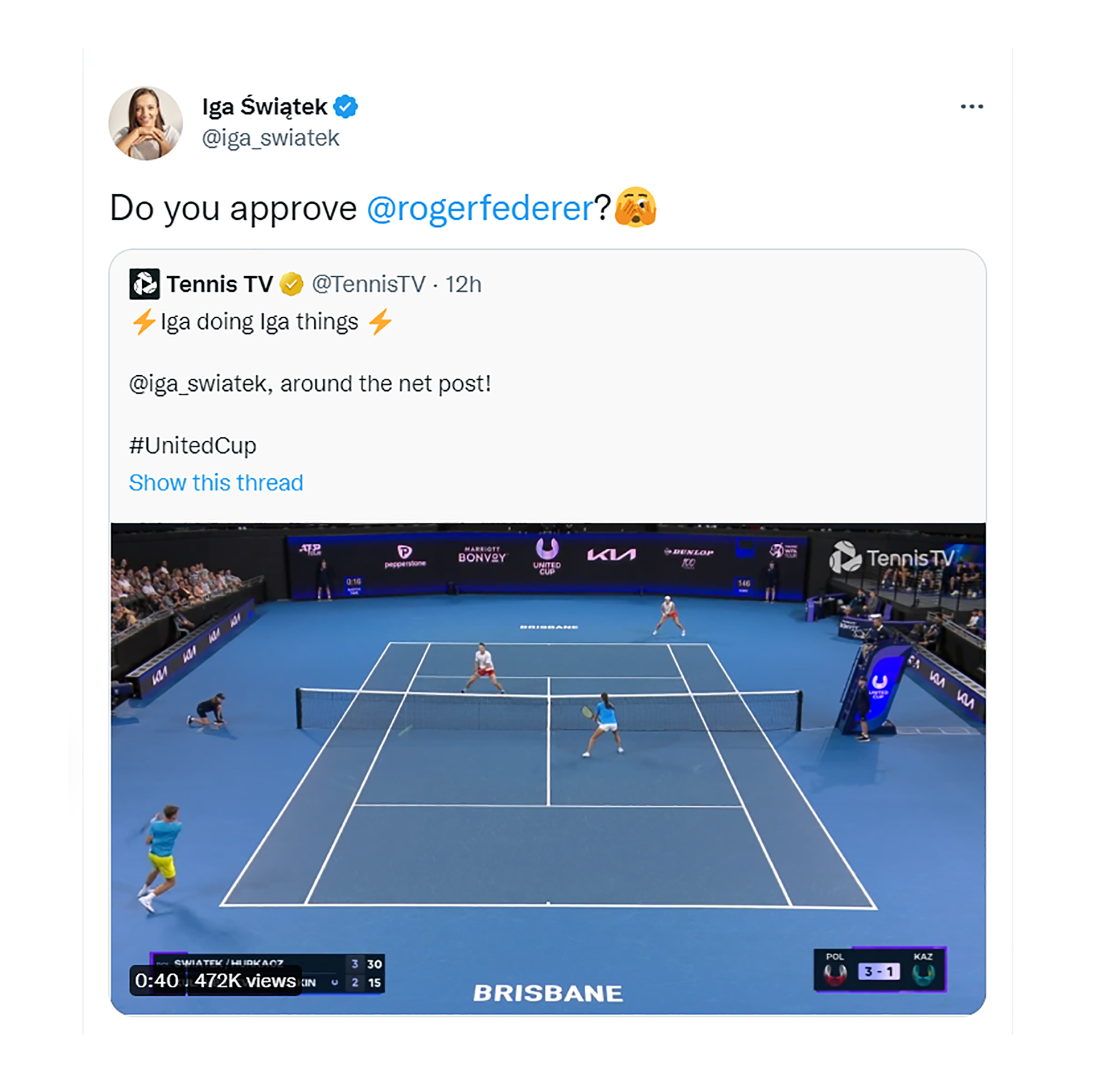 "Do you approve, Roger?"wrote the Polish woman on Twitter