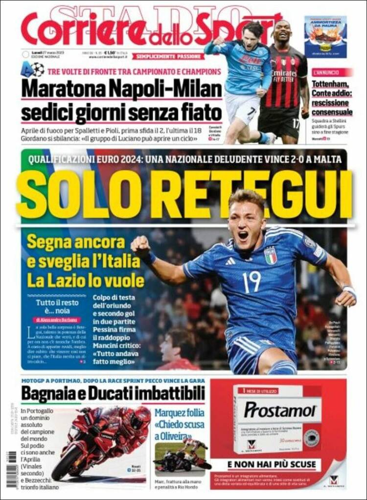 Mateo Retegui en Corriere dello Sport