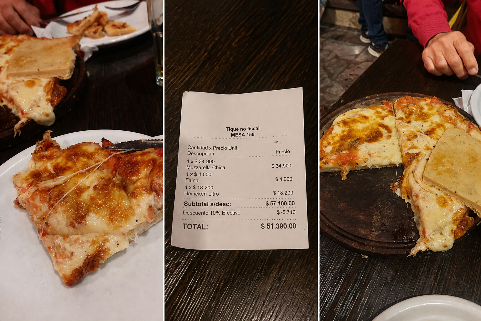 Fue a una emblem&aacute;tica pizzer&iacute;a porte&ntilde;a, pidi&oacute; una pizza de muzzarella chica, faina y cerveza: el ticket se viraliz&oacute;