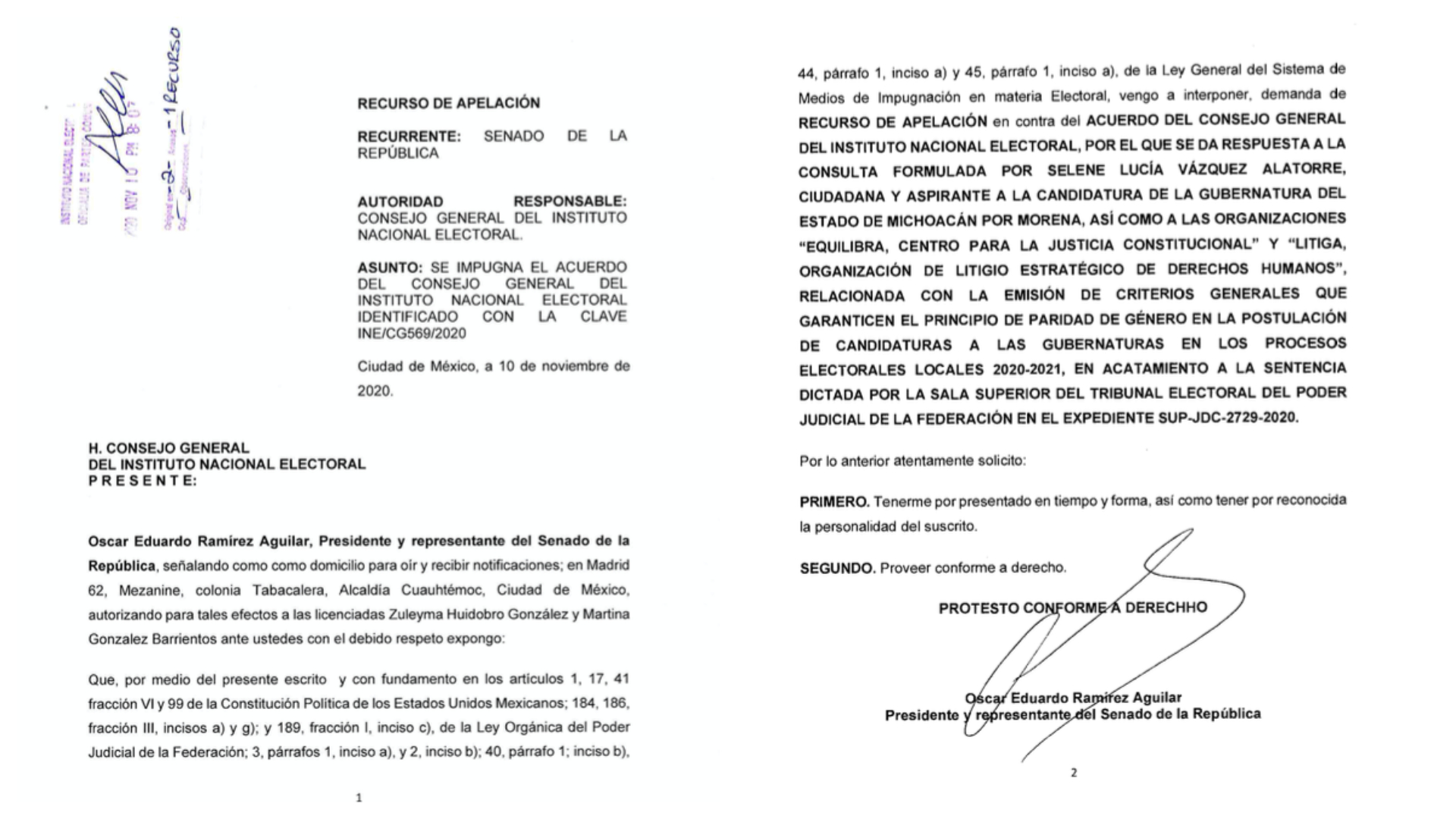 Algunos detalles de la impugnación del Senado contra el decreto del INE obtenida por Infobae México (Foto: Especial)