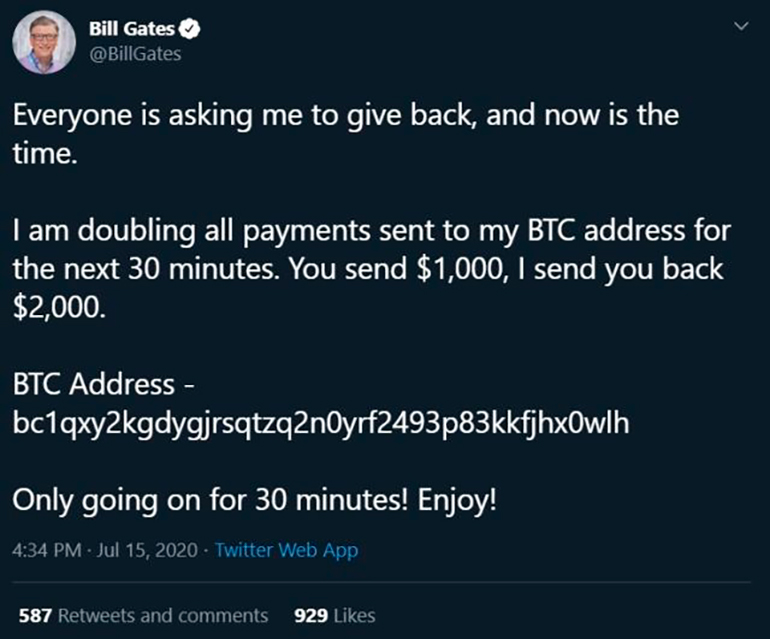 El tuit de Bill Gates fue eliminado de su cuenta luego de unos minutos circulando