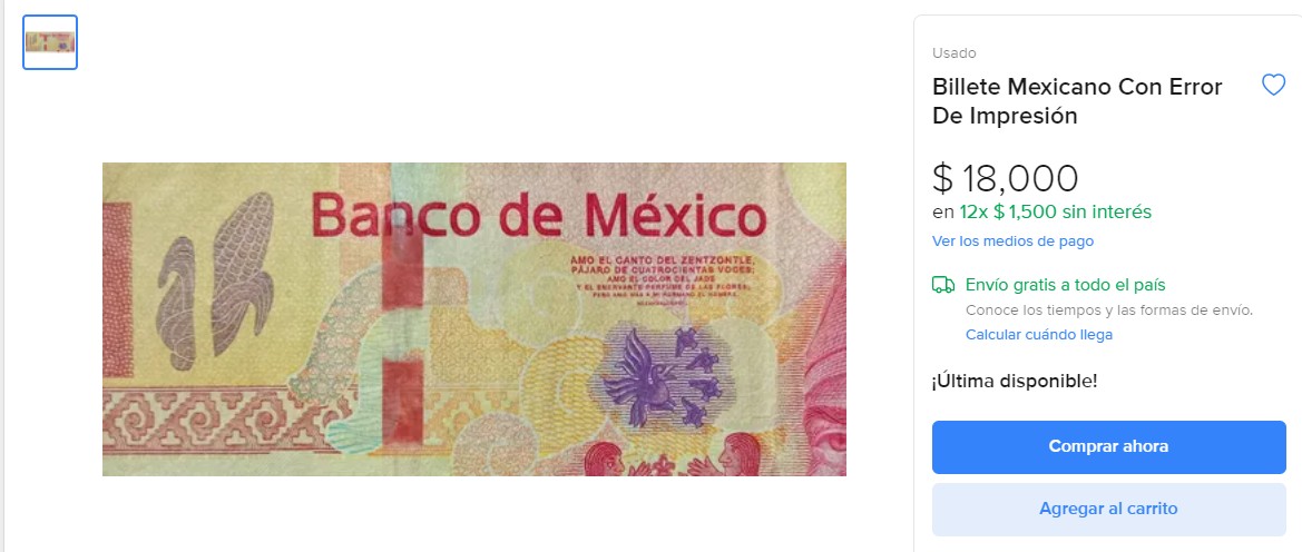 Este es el detalle en uno de los ejemplares. (Foto: Mercado Libre)