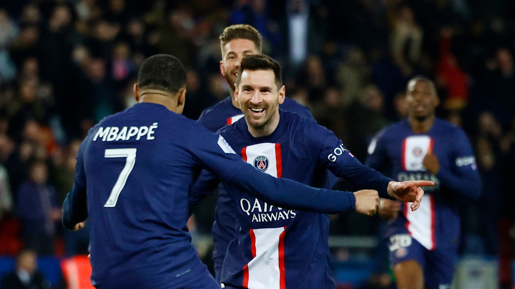 Messi's goal celebration with Mbappé (Photo: Reuters)