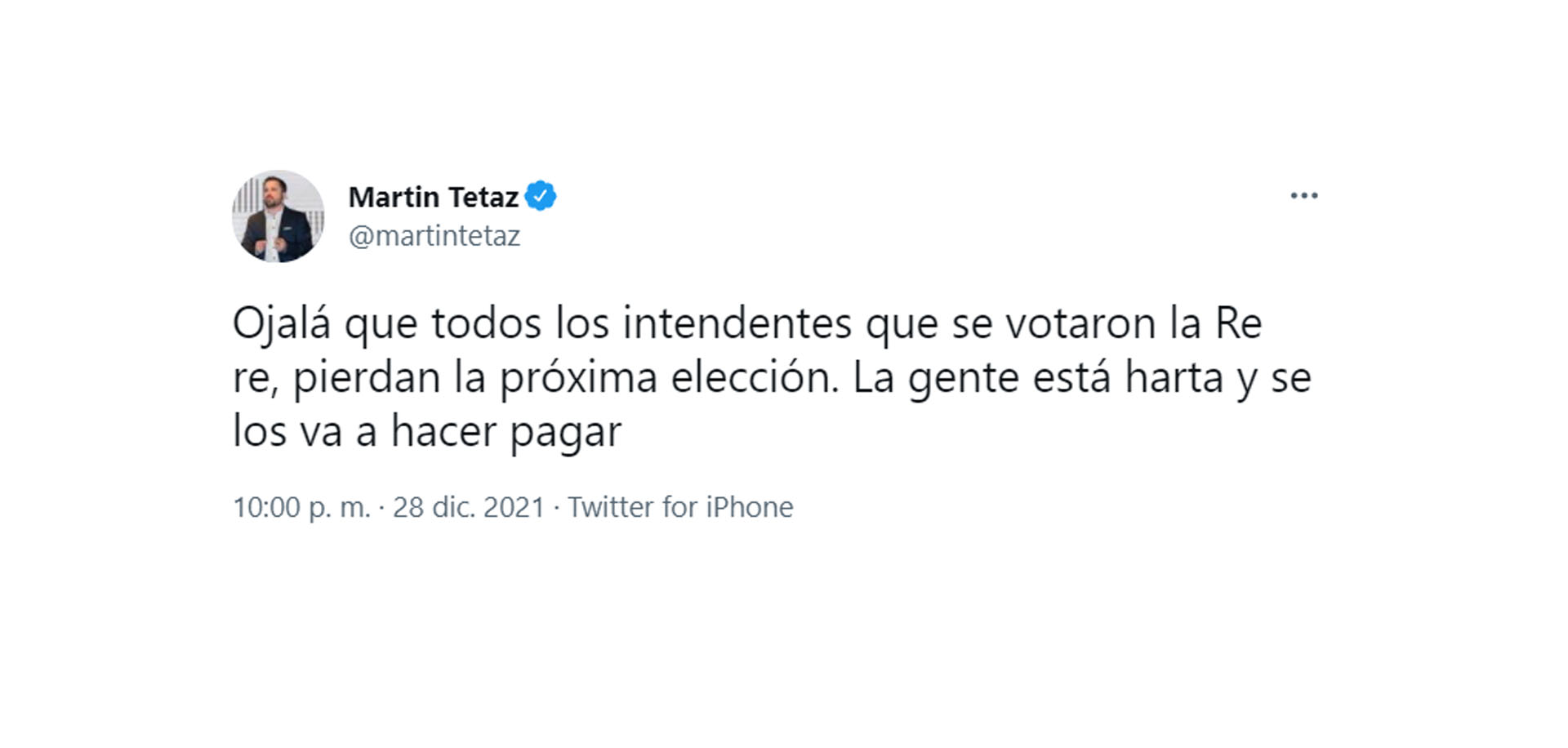 Martin Tetaz manifesto su rechazo a las reelecciones indefinidas.