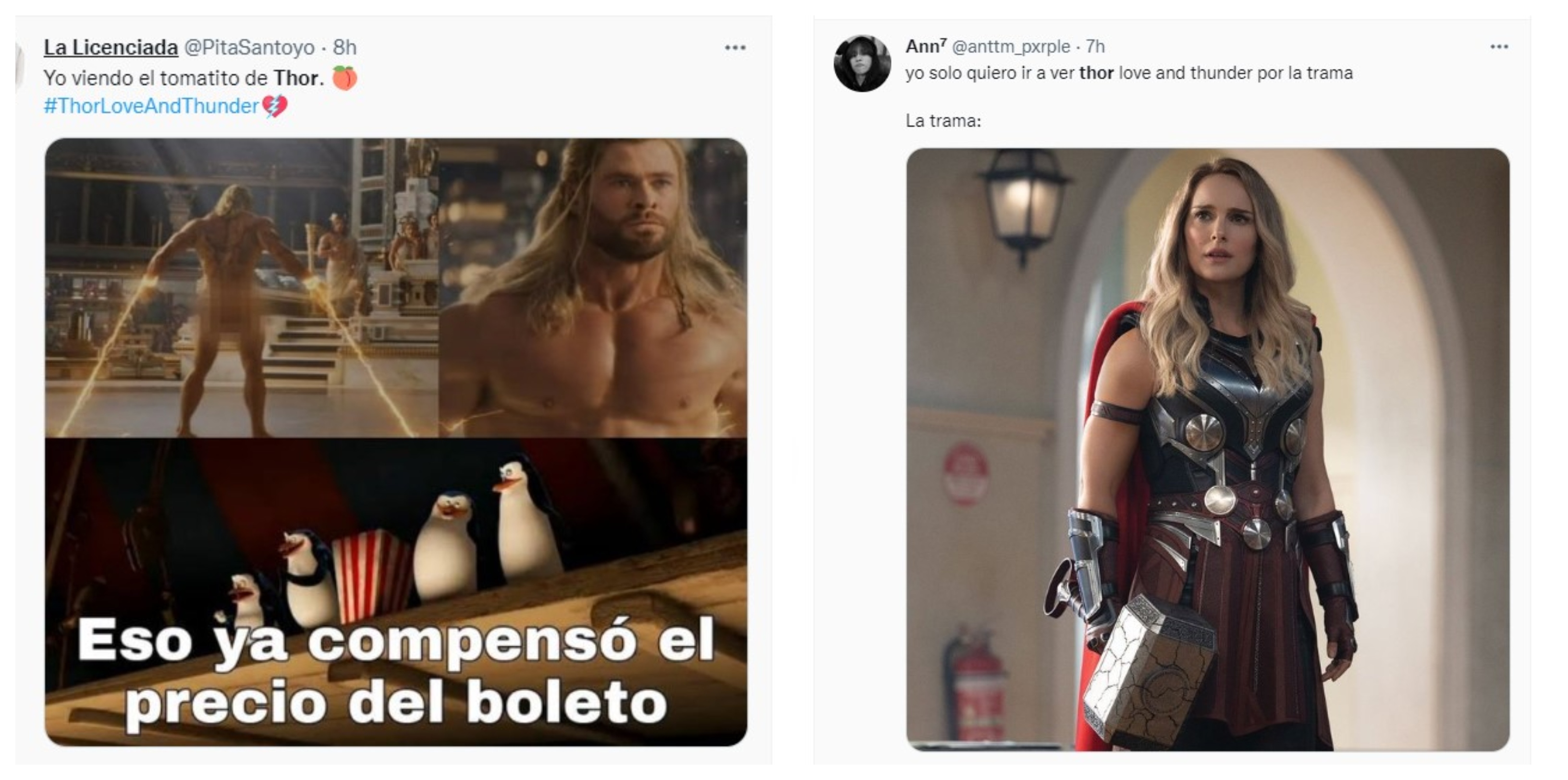 La cuarta entrega cinematográfica del Dios del trueno de Marvel por fin llegó a los cines y usuarios de redes sociales no dudaron en reaccionar con memes (Fotos: Captura de pantalla Twitter)