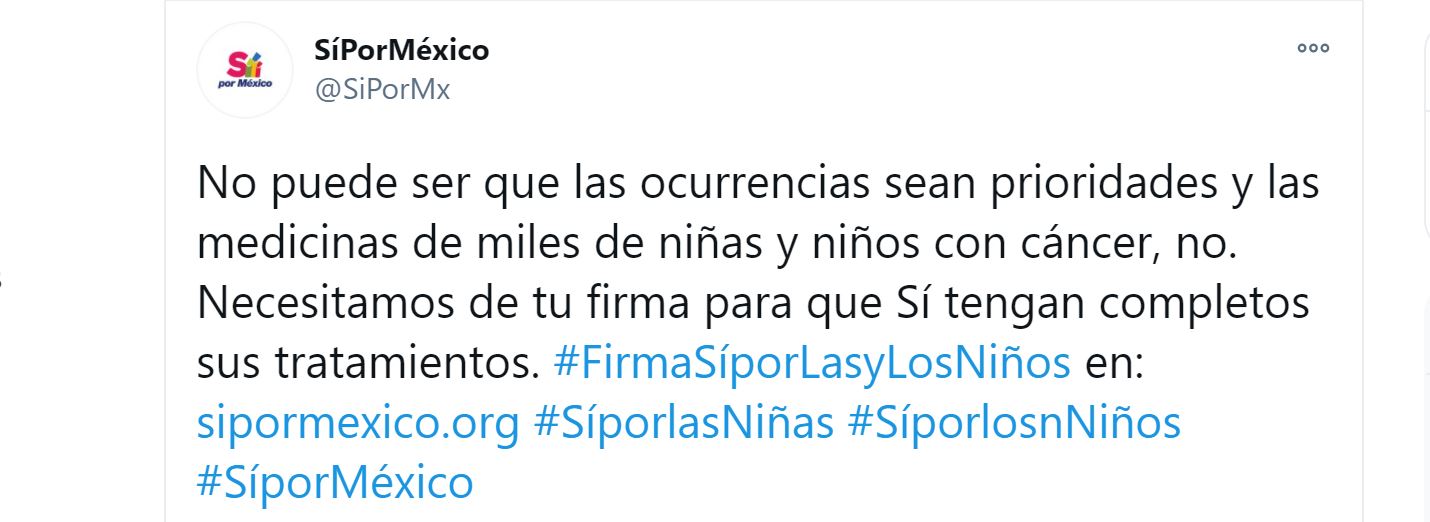 Sí por México promueve firmar para que niños reciban tratamiento contra el cáncer (Foto: Twitter / @SiPorMx)