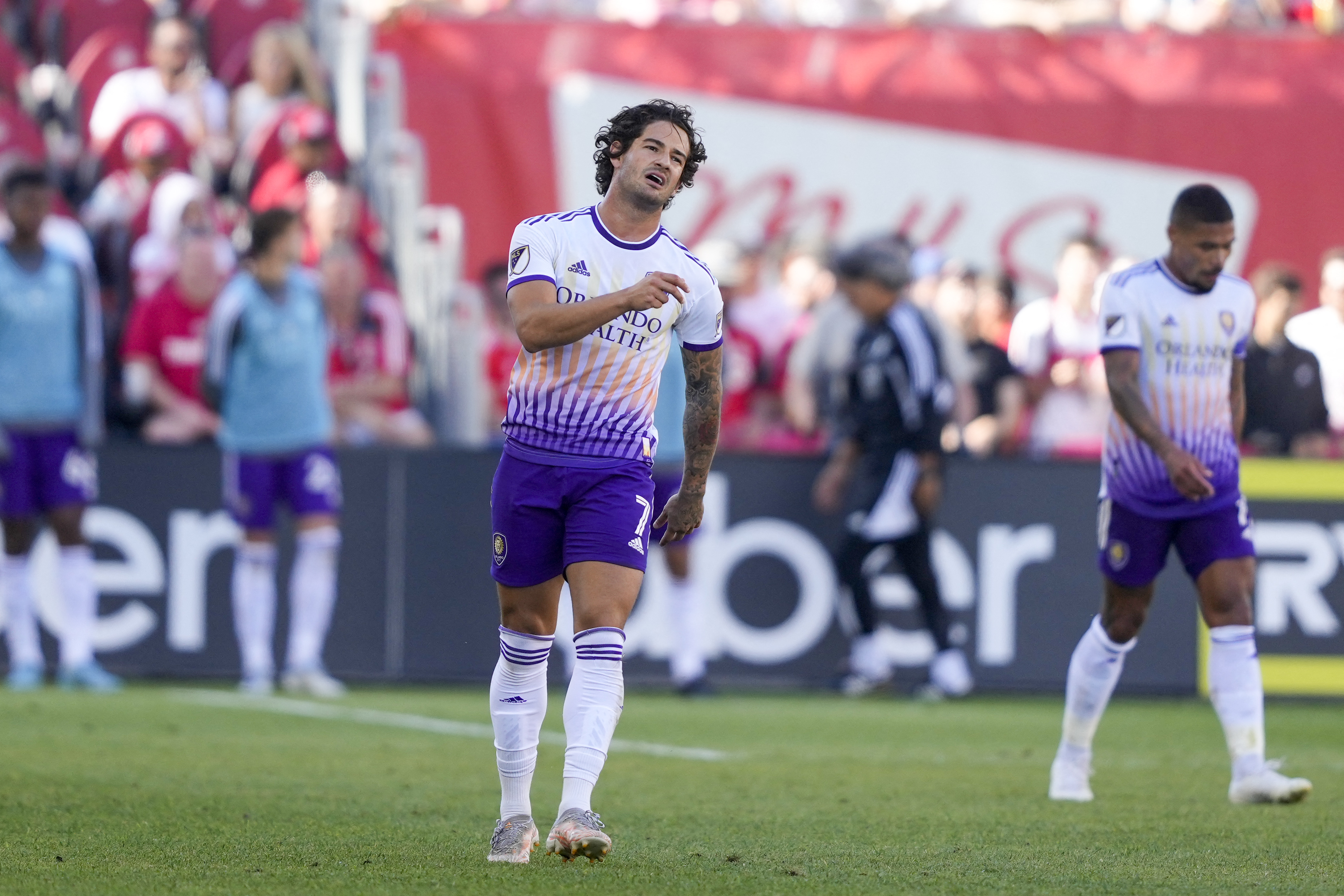 May 14, 2022;  Toronto, Ontario, CAN;  Orlando City striker Alexandre Pato (7) watches Toronto FC in the second half at BMO Field.  Mandatory Credit: Kevin Sousa-USA TODAY Sports