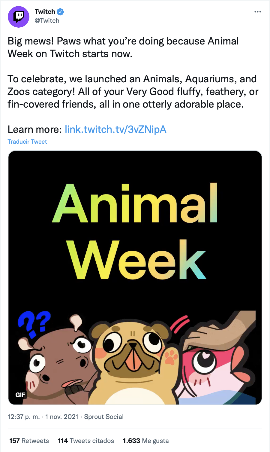 Animal Week es la nueva categoría de Twitch. (twitter: Twitch)