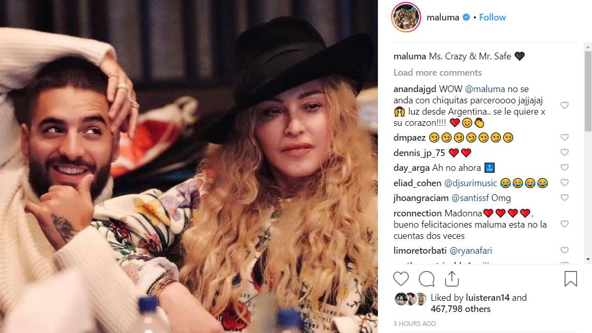 Madonna se ha acercado a diferentes estilos musicales y ha colaborado con artistas latinos como Maluma (Instagram @maluma)