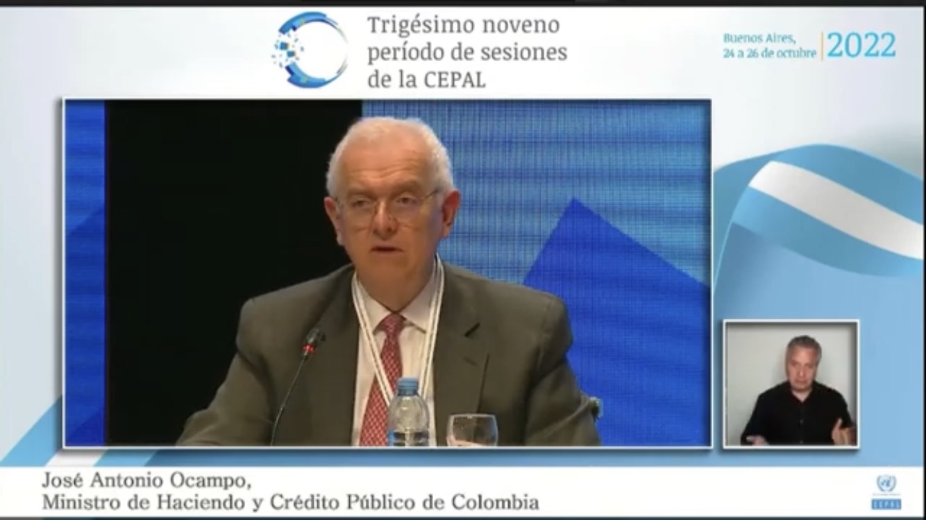 Finance Minister José Antonio Ocampo at the thirty-ninth session of the Economic Commission for Latin America and the Caribbean (ECLAC).  PHOTO: YouTube