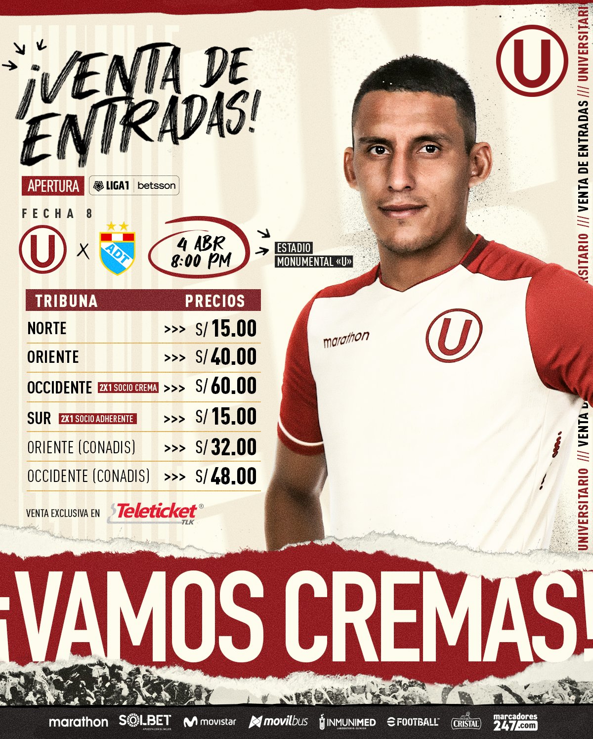 Universitario vs ADT: precio de entradas para asistir al partido por fecha 8 de Liga 1.