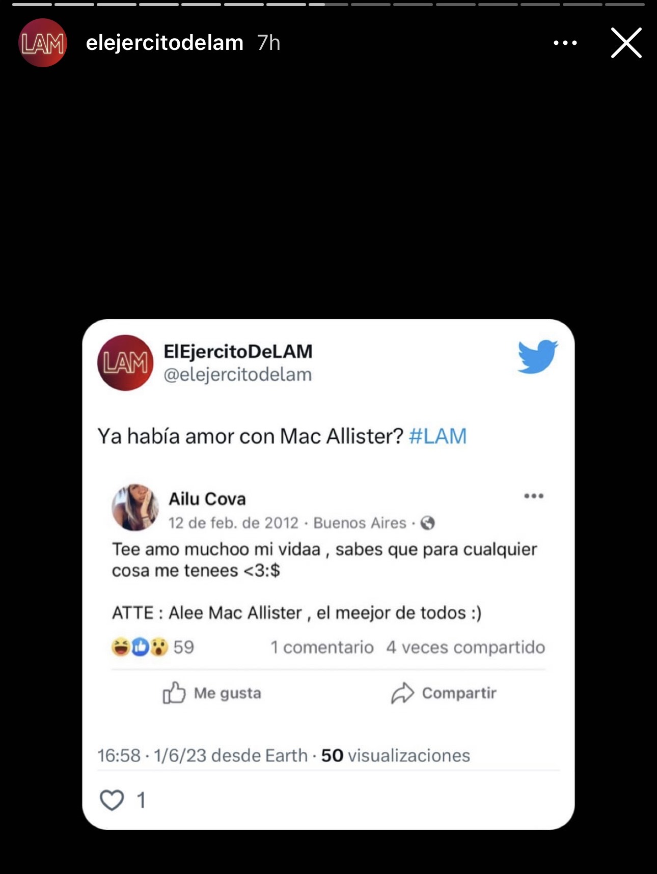 El futbolista le dejaba mensajes en el Facebook a Cova (Instagram)