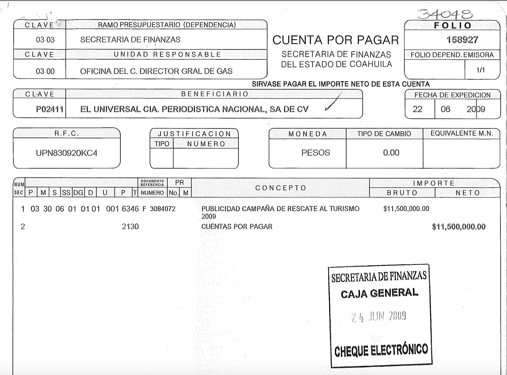 En el juicio se presentó una factura de más de 11 millones de pesos, al parecer para el medio "El Universal"
(Foto: Twitter/@AngelenHD)