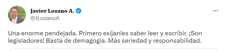 Lozano, militante del PAN, se mostró en contra que la edad mínima para ser diputado federal sea 18 años (Twitter @JLozanoA)