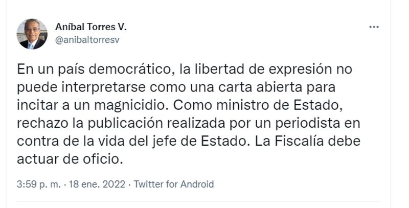 Pedro Castillo: Twitter incita a asesinar al presidente.