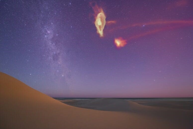 22-11-2021 Una vista del gas en el Sistema de Magallanes tal como aparecería en el cielo nocturno. Esta imagen, tomada directamente de las simulaciones numéricas, ha sido ligeramente modificada por estética.
POLITICA 
COLIN LEGG / SCOTT LUCCHINI
