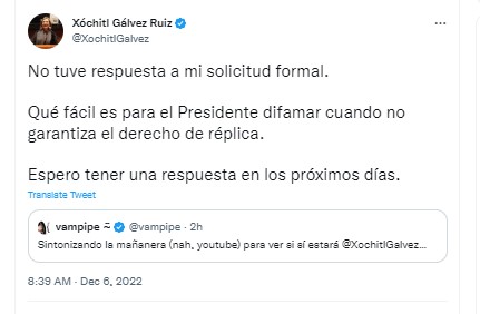 La senadora dijo que esperaría una respuesta oficial en los próximos días. (Twitter)