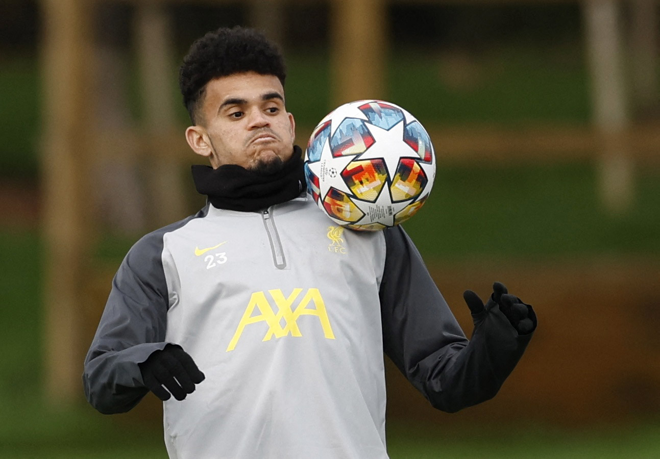 Soccer Football - Champions League - Liverpool Training - AXA Training Centre, Liverpool, Britain - February 15, 2022 Liverpool's Luis Diaz during training Action Images via Reuters/Jason Cairnduff
