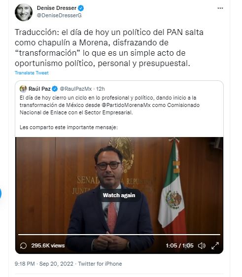 Denise Dresser tachó de "chapulín" a Raúl Paz tras su salida del PAN. (Captura: Twitter)