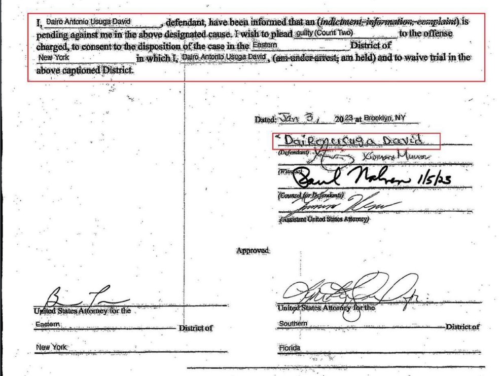 El documento está firmado por el líder del Clan del Golfo y su abogado y fue aprobado por dos fiscales estadounidenses.