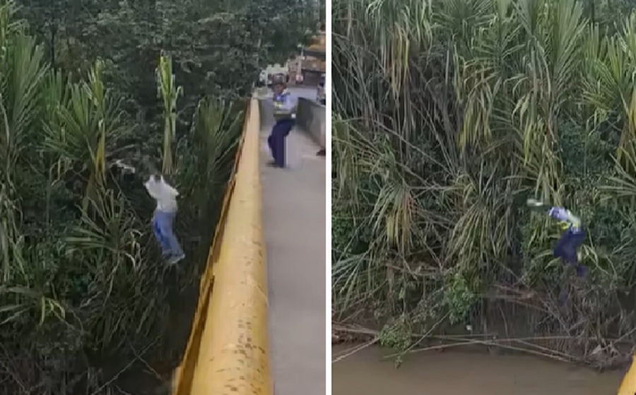 Video: Creadores de contenido hicieron creer que agente de Tránsito en Cartago se tiró al río Cauca para atrapar a criminal  