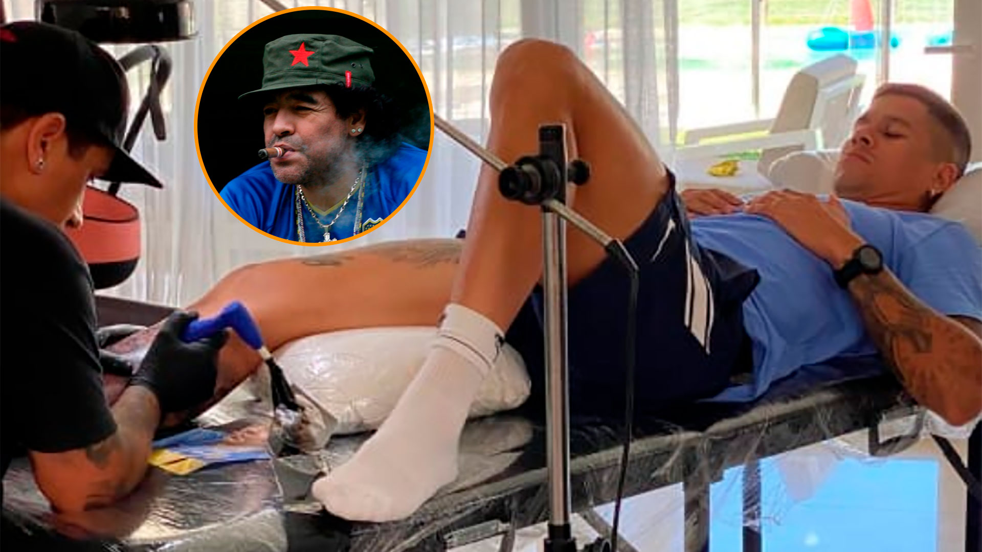 Marcos Rojo y un tatuaje especial en proceso, con Maradona como protagonista