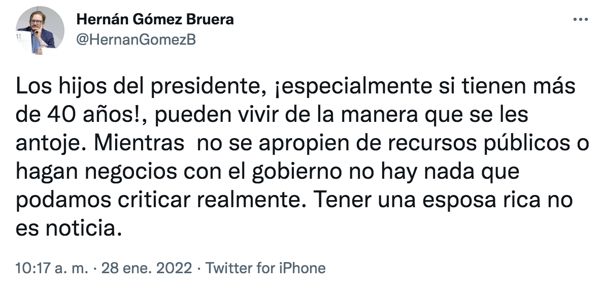 El periodista salió en defensa de los hijos de López Obrador (Foto: Twitter/@HernanGomezB)