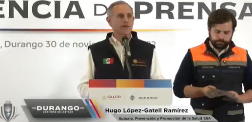 Hugo López-Gatell visitó Durango ante el incremento de casos (Captura/Secretaria de Durango)