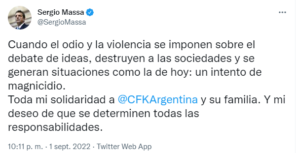 Sergio Massa se solidarizó con Cristina Kirchner (Twitter)