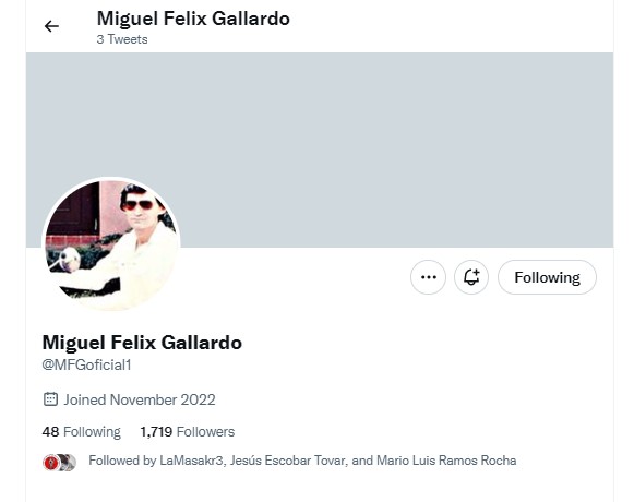 Hasta el momento, Félix Gallardo solo ha hecho tres publicaciones en su cuenta de Twitter (Foto: Twitter@MFGoficial1)