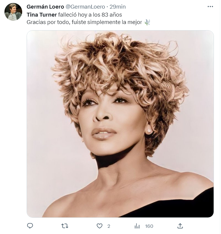 Reacciones de los peruanos ante la muerte de Tina Turner. (Twitter)